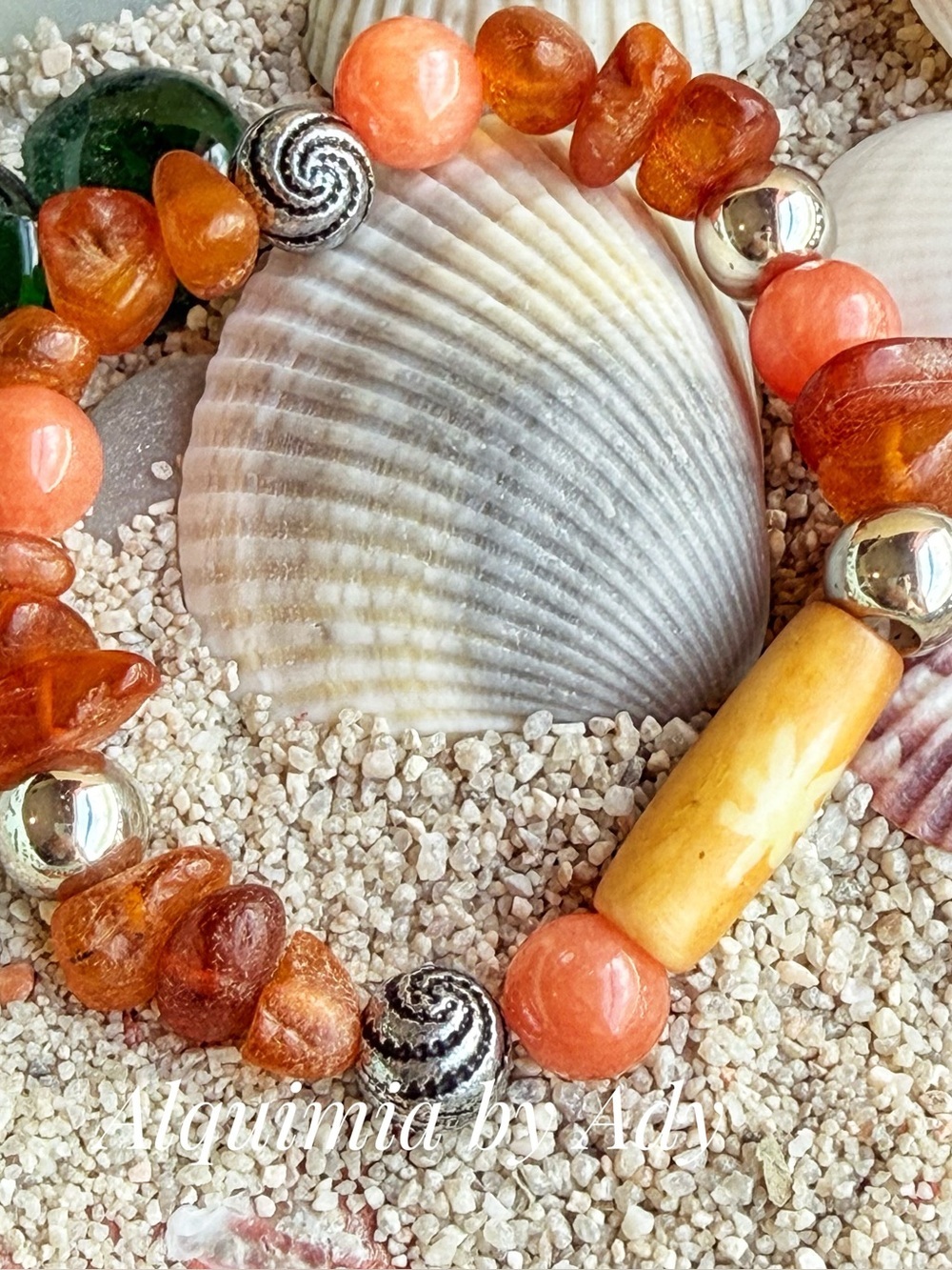 Beaded Jade Amber and bone bracelet